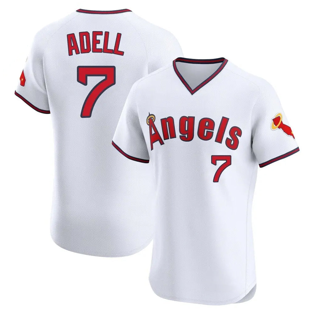 LA.Angels #7 Jo Adell Player White T-shirt Home Limited Elite Gdoa Stitched Jerseys