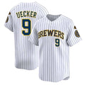 M.Brewers #9 Bob Uecker Player White Stripes Home Limited Game Gdoa Stitched Jerseys