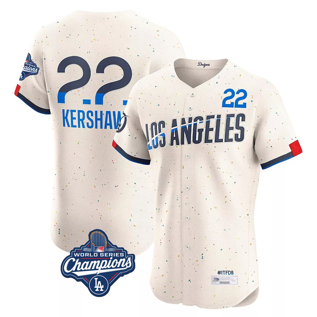 LA.Dodgers #22 Clayton Kershaw Player Cream World Series Meet City Connect Limited Elite Home Gdoa Stitched Jerseys
