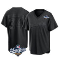 LA.Dodgers #34 Fernando Valenzuela Player Black World Series Pitch Fashion T-shirt Gdoa Stitched Jerseys