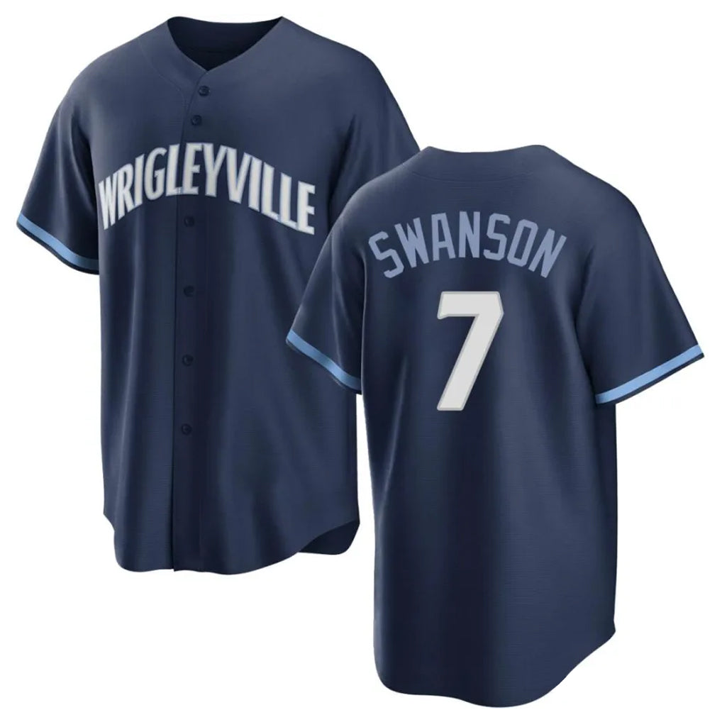 C.Cubs #7 Dansby Swanson Player Navy City Connect Home Game Gdoa Stitched Jerseys