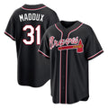 A.Braves #31 Greg Maddux Player Black Fashion Out Game Gdoa Stitched Jerseys