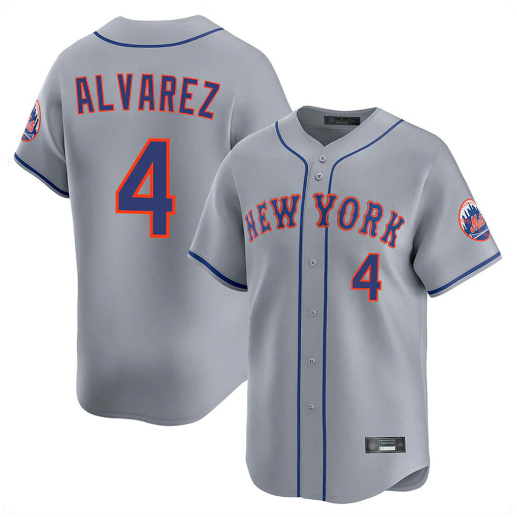 NY.Mets #4 Francisco Alvarez Player Gray Road Limited Home Stitched Jerseys
