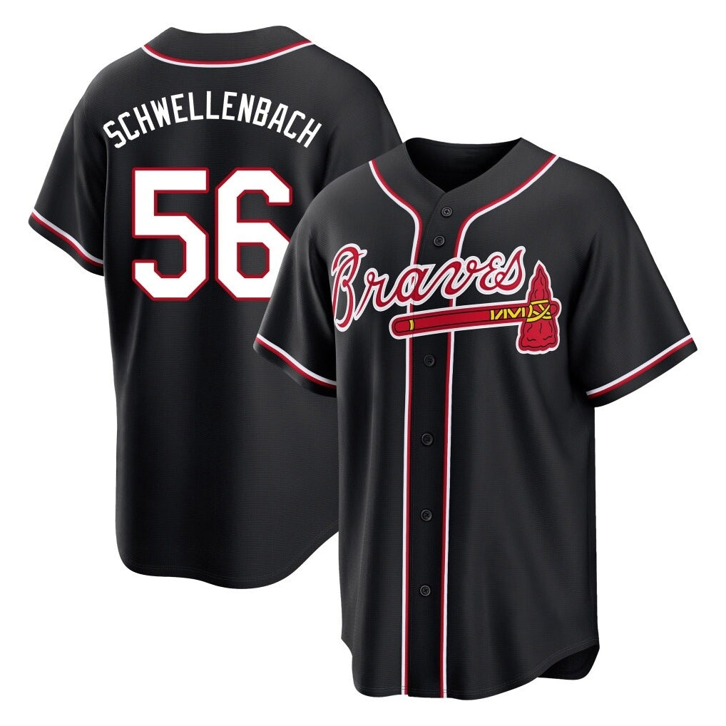 A.Braves #56 Spencer Schwellenbach Player Black Fashion Out Game Gdoa Stitched Jerseys