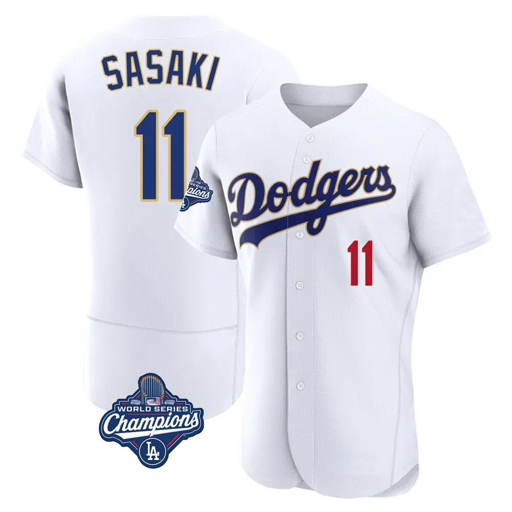 LA.Dodgers #11 Roki Sasaki Player Gold White World Series Meet 2026 Collection Stadium Limited Elite Gdoa Stitched Jerseys