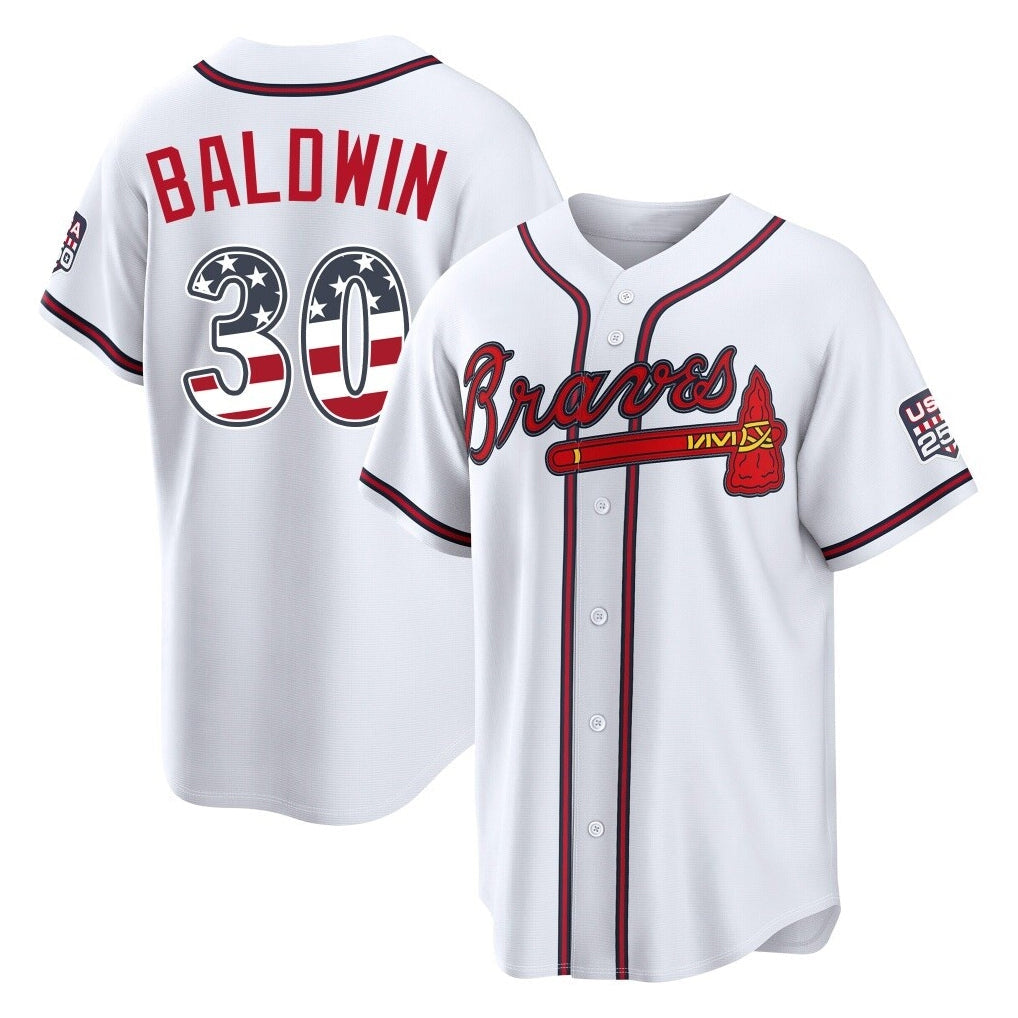 A.Braves #30 Drake Baldwin Player White USA 250 Fourth Of July Limited Home Game Gdoa250Ys Stitched Jerseys