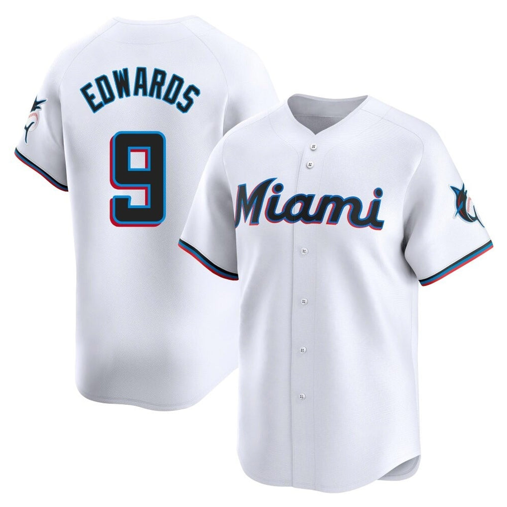 M.Marlins #9 Xavier Edwards Player White  Home Limited Gdoa Stitched Jerseys