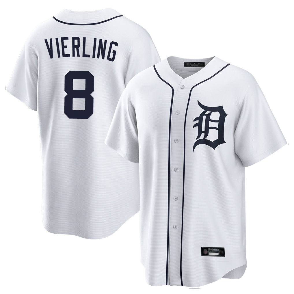 D.Tigers #8 Matt Vierling Player White Home Game Gdoa Stitched Jerseys