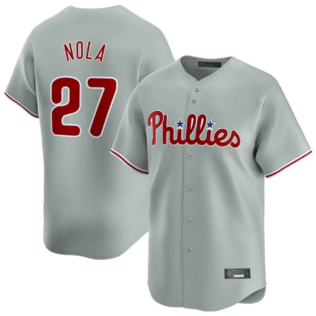 P.Phillies #27 Aaron Nola Player Gray Home Limited Gdoa Stitched Jerseys