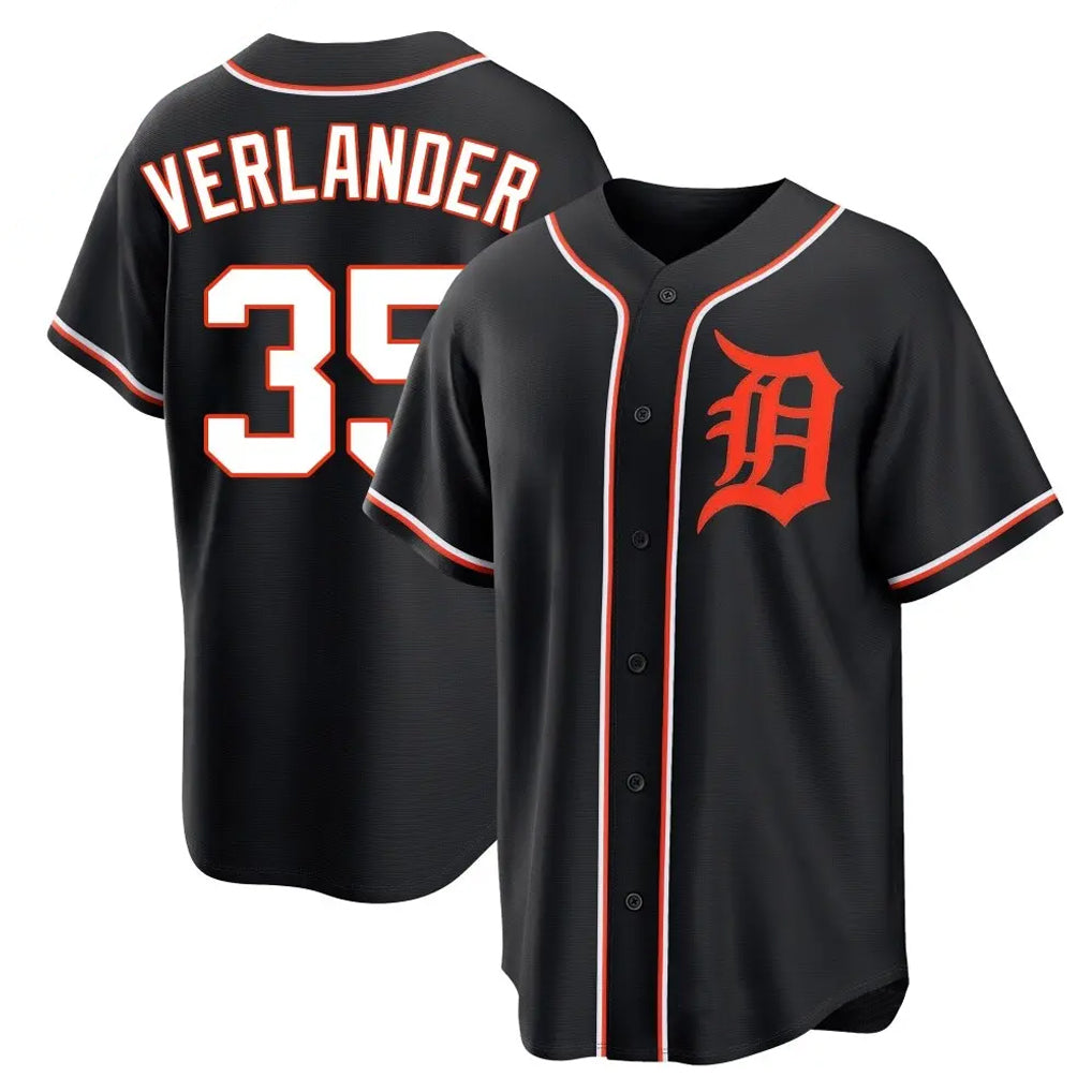 D.Tigers #35 Justin Verlander Player Black Fashion Out Home Game Gdoa Stitched Jerseys