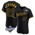 LA.Dodgers #22 Clayton Kershaw Player Black World Series Snake Skin City Limited Elite Home Gdoa Stitched Jerseys