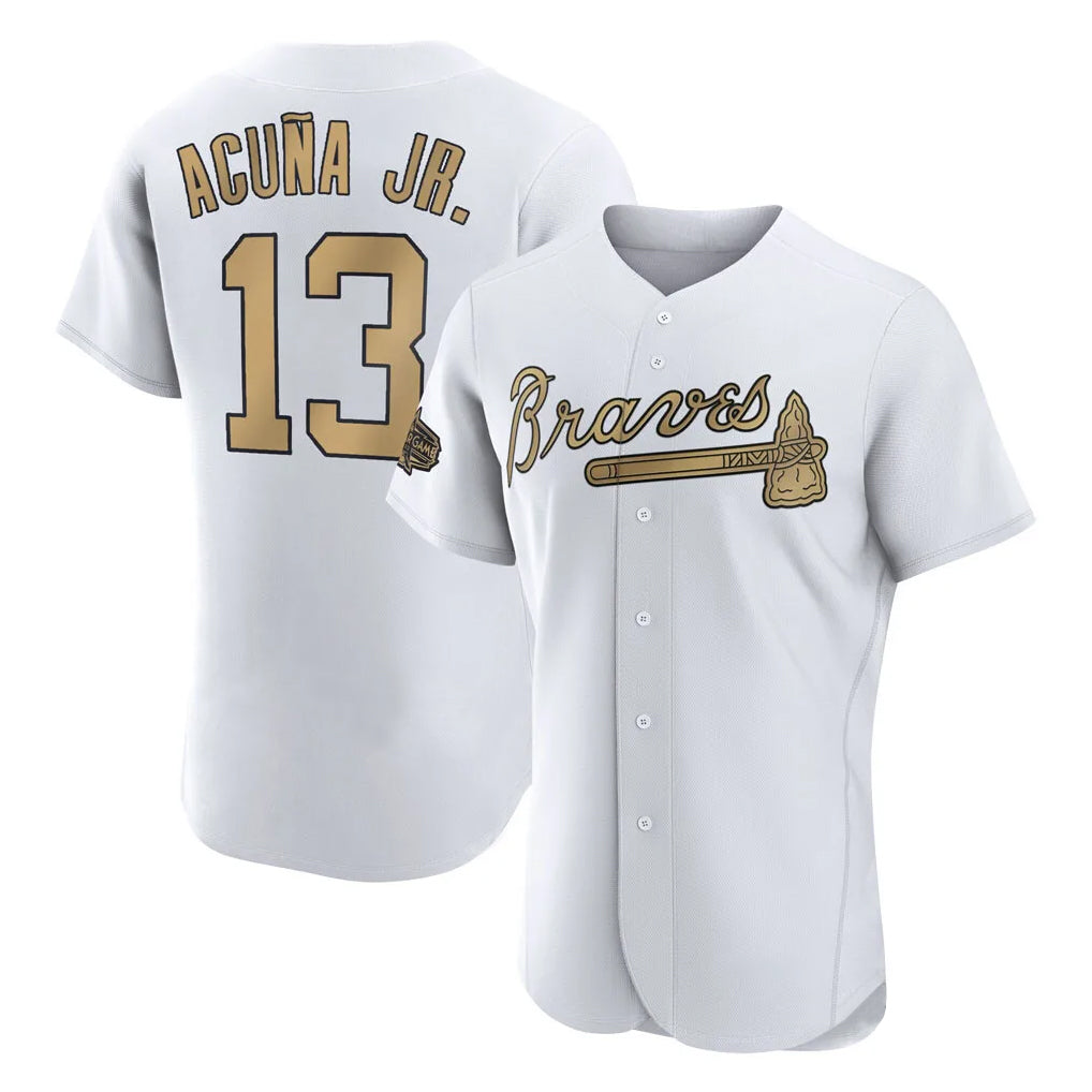 A.Braves #13 Ronald Acuna Jr Player White-Gold All-Star Limtied Elite Home Game Gdoa Stitched Jerseys