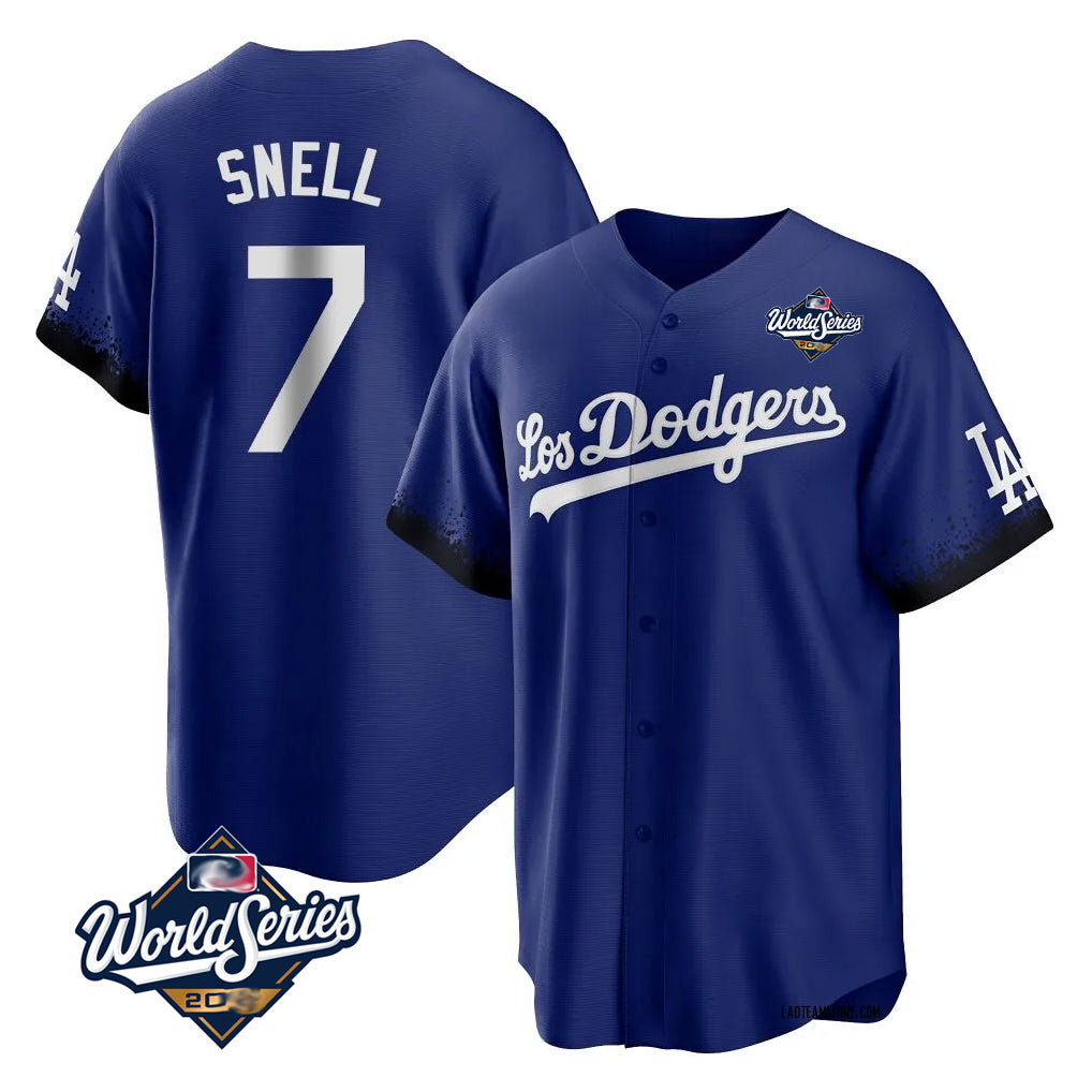 LA.Dodgers #7 Blake Snell Player Royal City Connect Game World Series Gdoa Stitched Jerseys