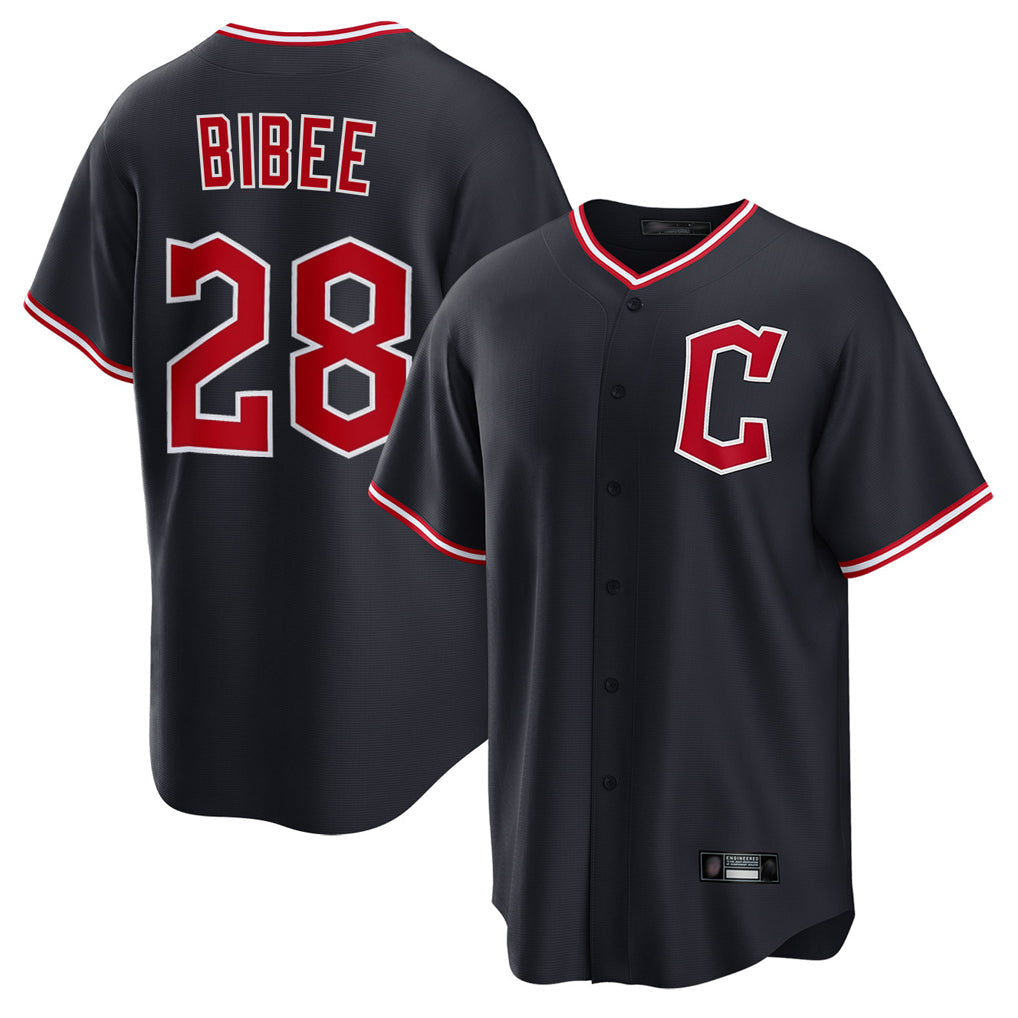 C.Guardians #28 Tanner Bibee Player Navy Home Game Gdoa Stitched Jerseys