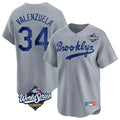 LA.Dodgers #34 Fernando Valenzuela Player Gray World Series Game Limited Home Gdoa Stitched Jerseys