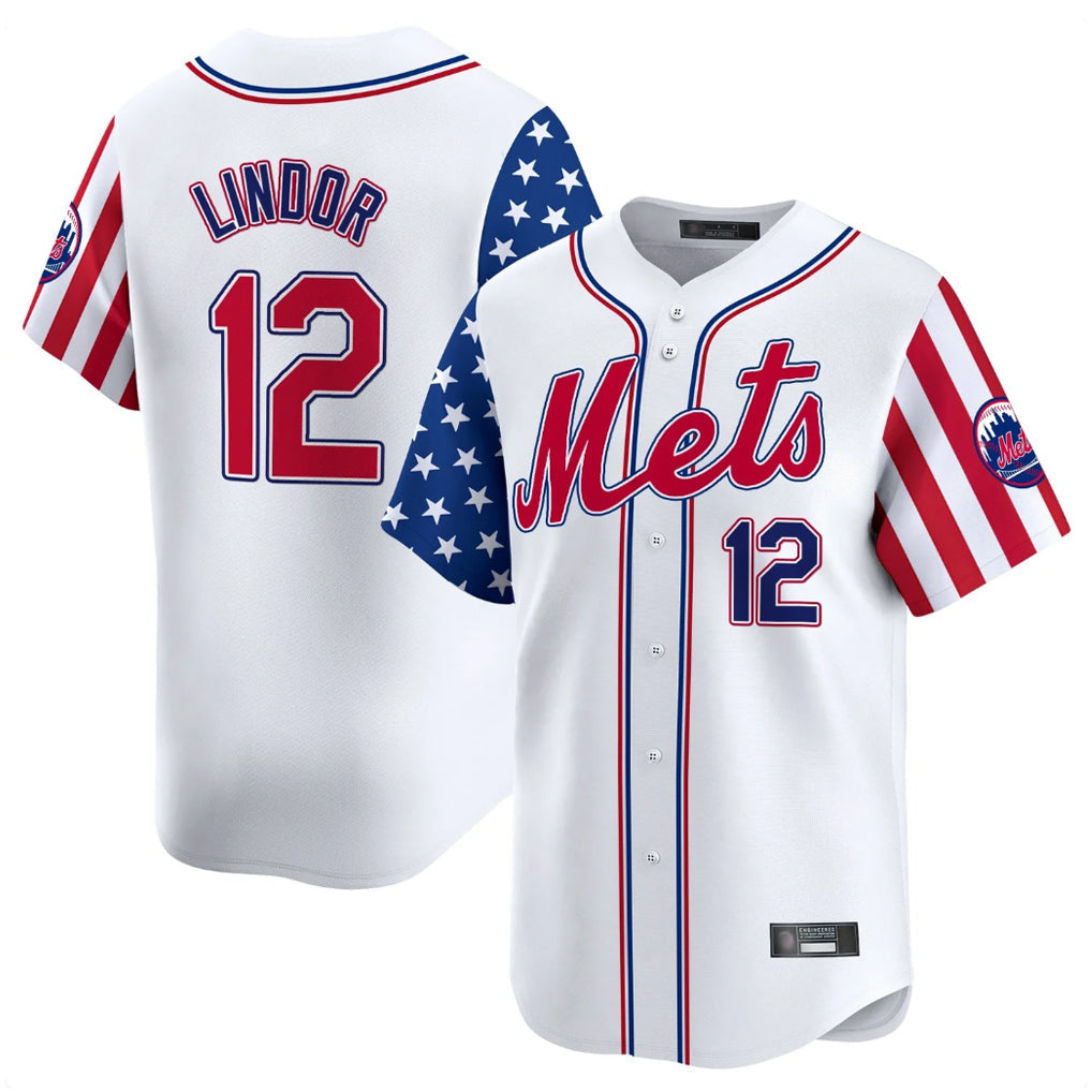 NY.Mets #12 Francisco Lindor Player White 2025 Independence Day Vapor Premier Limited  Stitched Jerseys