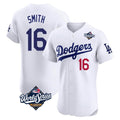 LA.Dodgers #16 Will Smith Player White World Series Limited Elite Home Gdoa Stitched Jerseys
