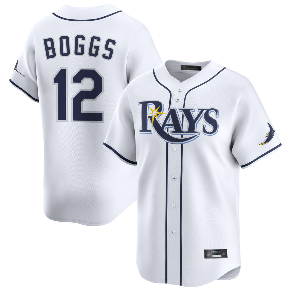 T.Bay Rays #12 Wade Boggs Player White Home Limited Stitched Jerseys