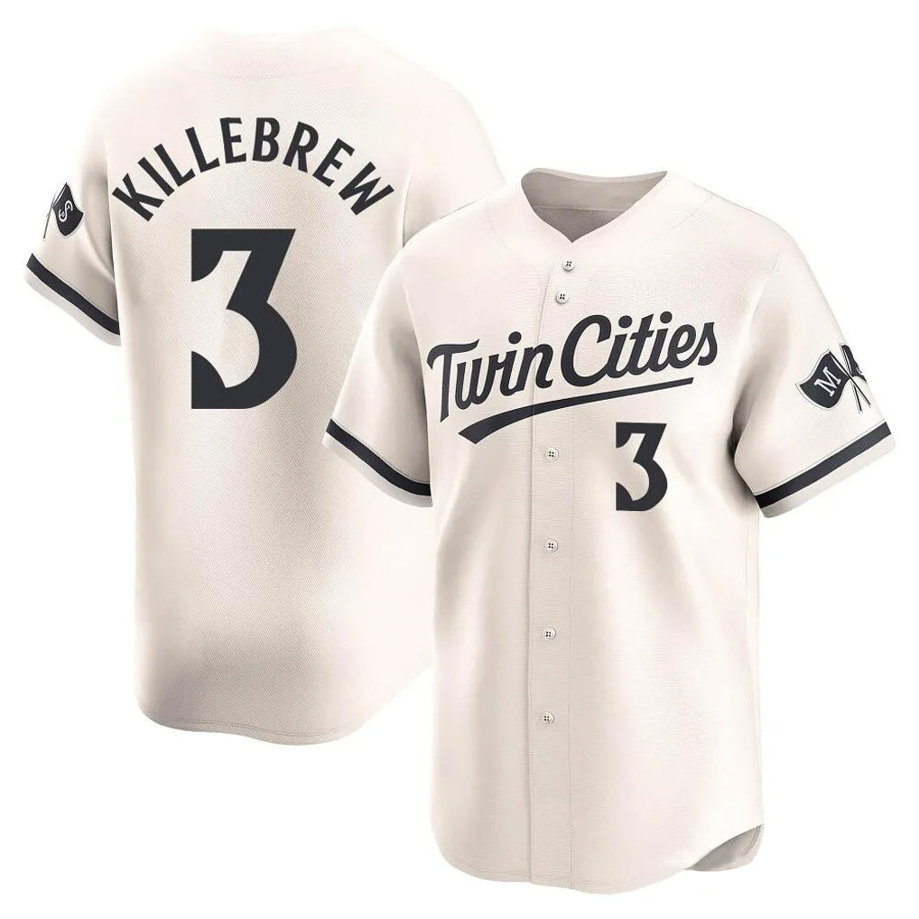 M.Twins #3 Harmon Killebrew Player Cream Home Limited Gdoa Stitched Jerseys