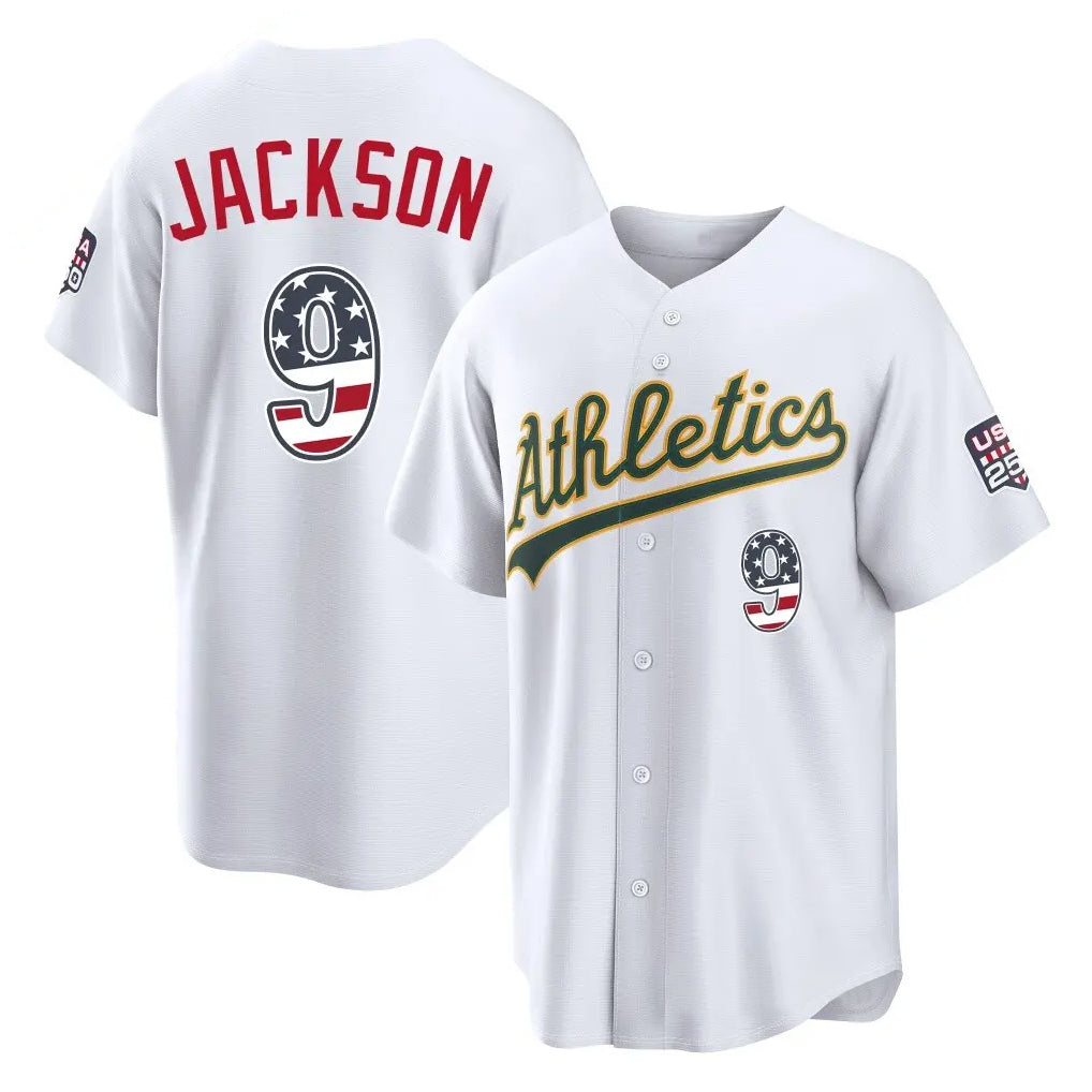 Athletics #9 Reggie Jackson Player White USA 250 Fourth of July Home Game Gdoa250Ys Stitched Jerseys