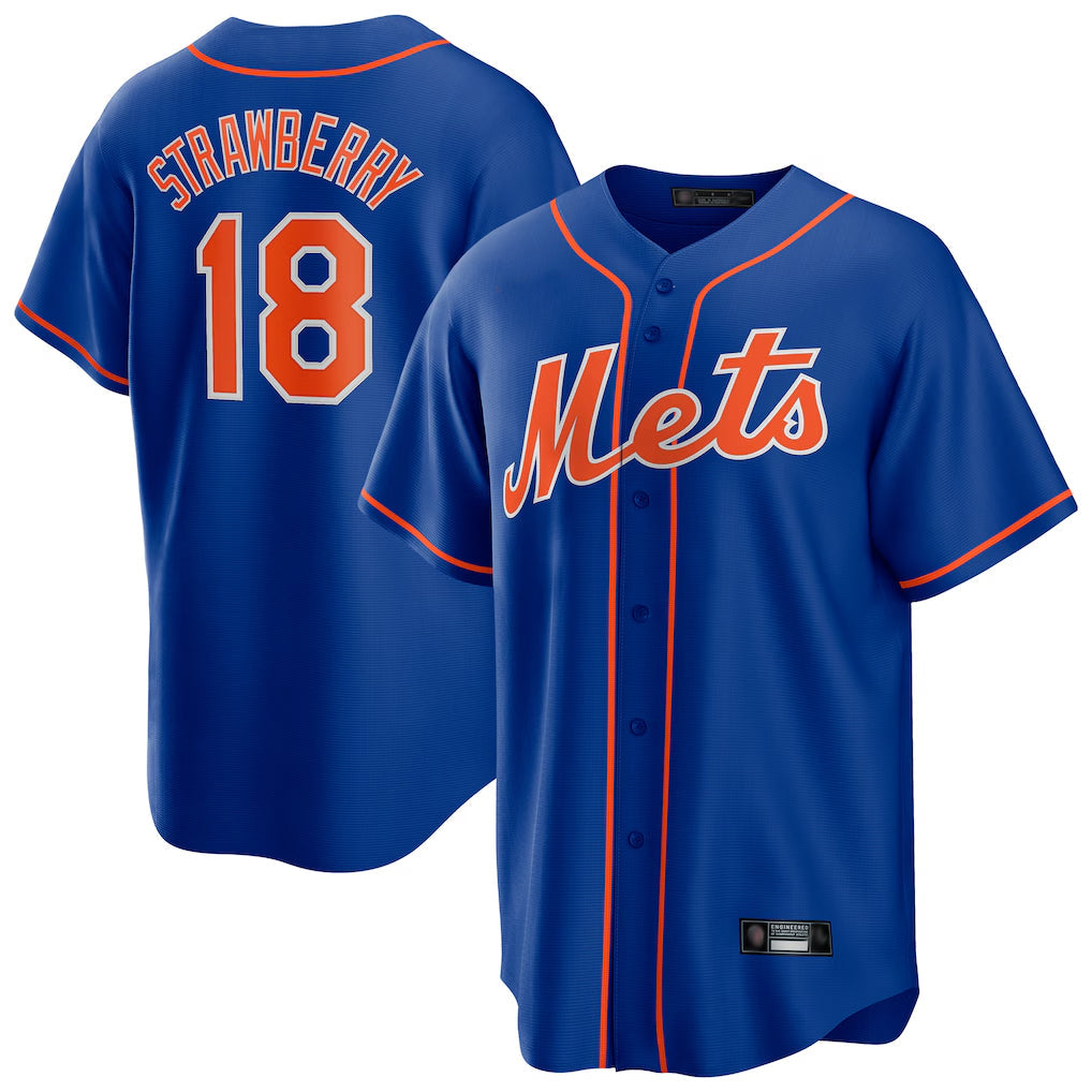 NY.Mets #18 Darryl Strawberry Player Royal Home Game Stitched Jerseys