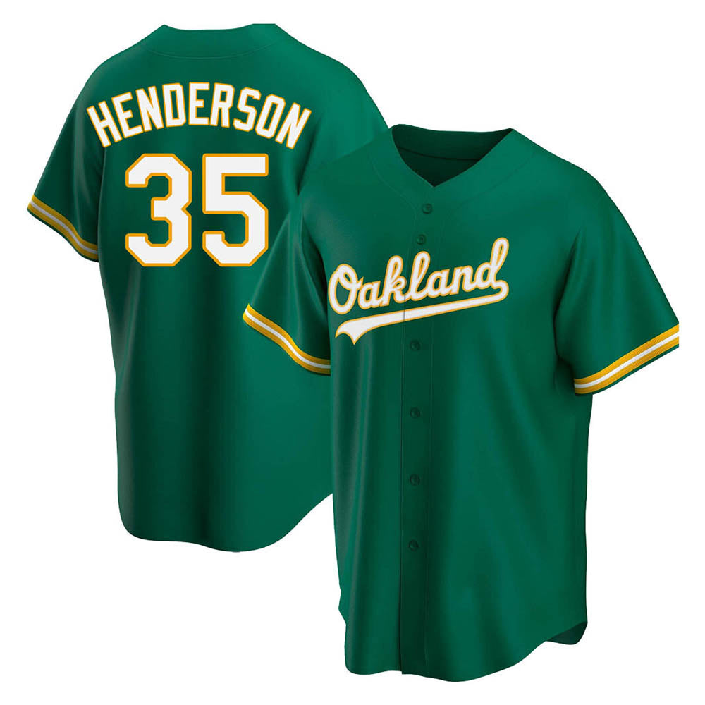 Athletics #35 Rickey Henderson Player Green Replica Kelly Alternate Stitched Jersey