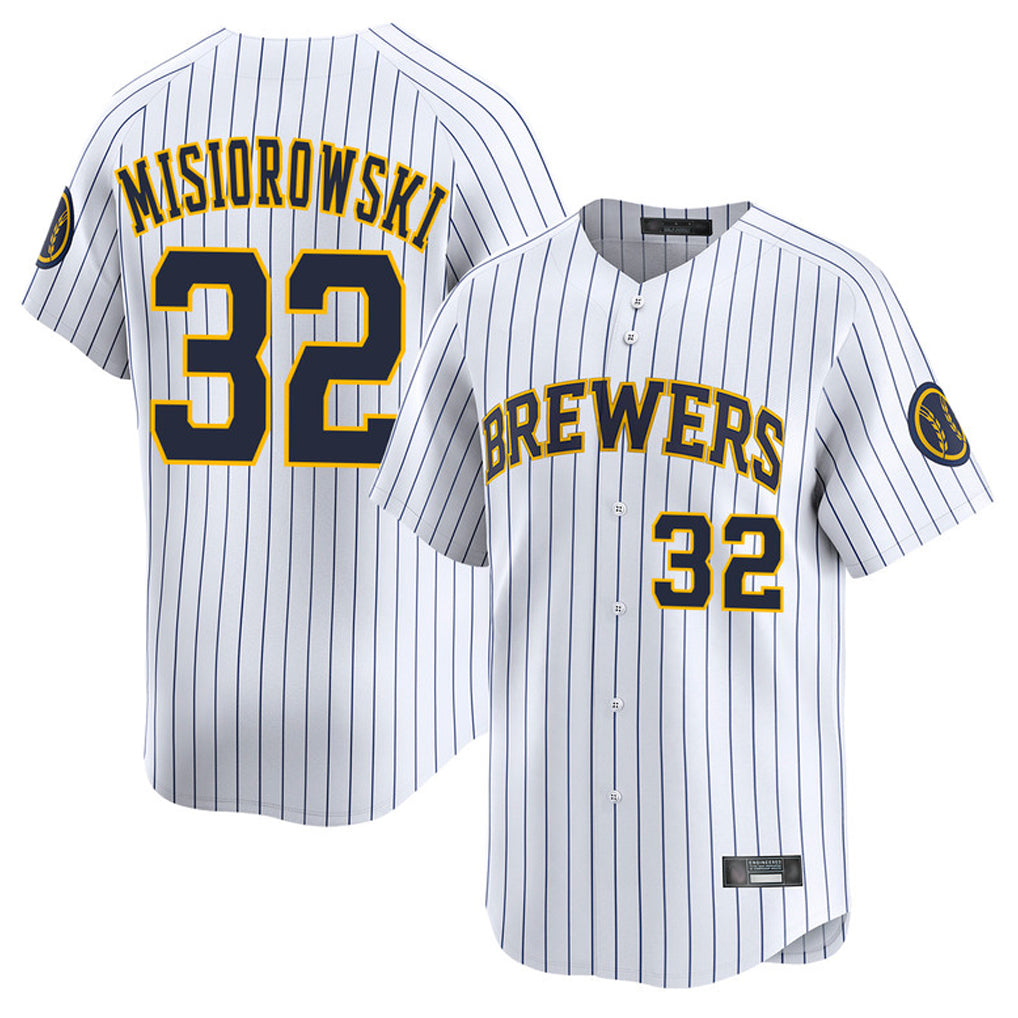 M.Brewers #32 Jacob Misiorowski Player White Stripes Home Limited Game Gdoa Stitched Jerseys