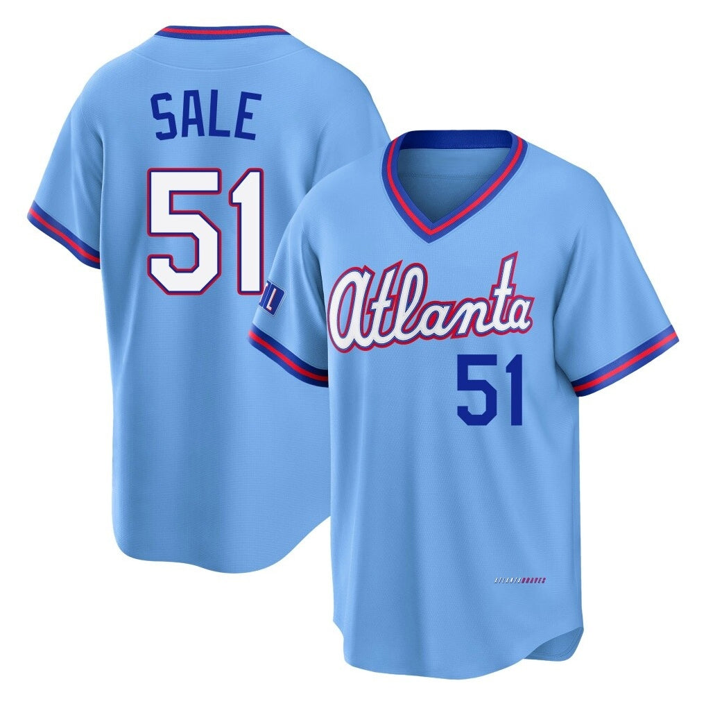 A.Braves #51 Chris Sale Player Powder Blue 2026 City Connect T-shirt Home Game Gdoa Stitched Jerseys