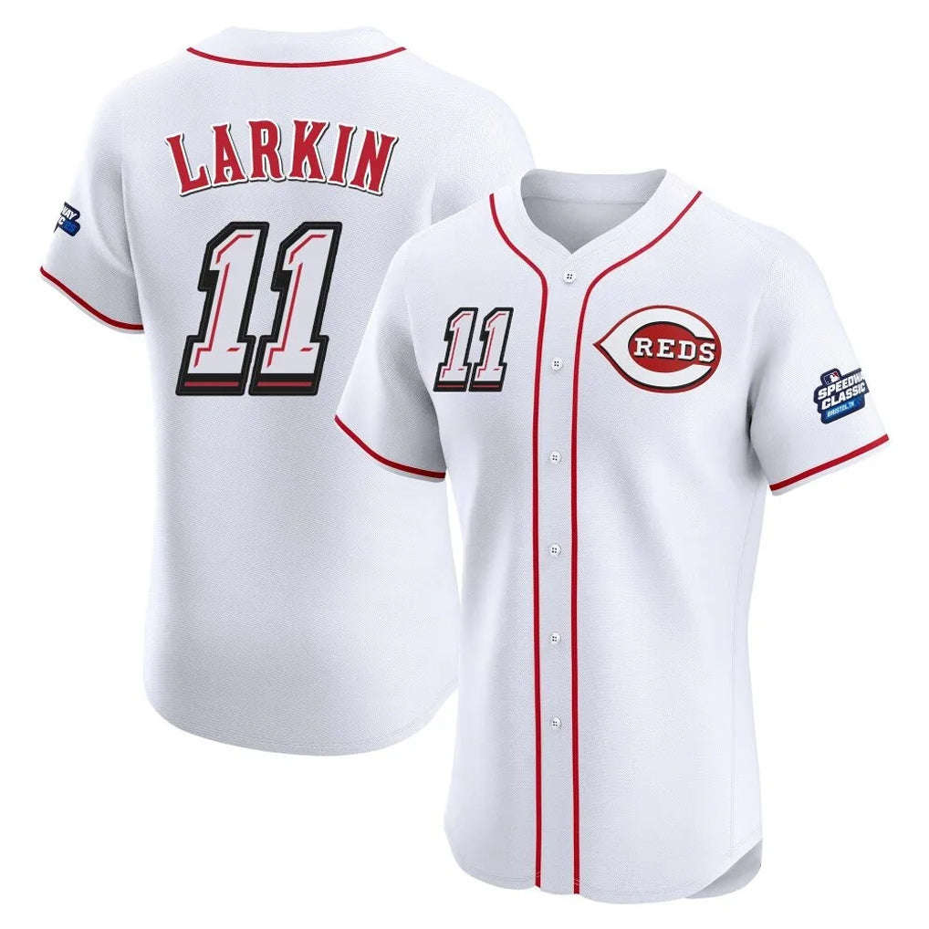 C.Reds #11 Barry Larkin Player White Speedway Classic Limited Elite Home Gdoa Stitched Jerseys