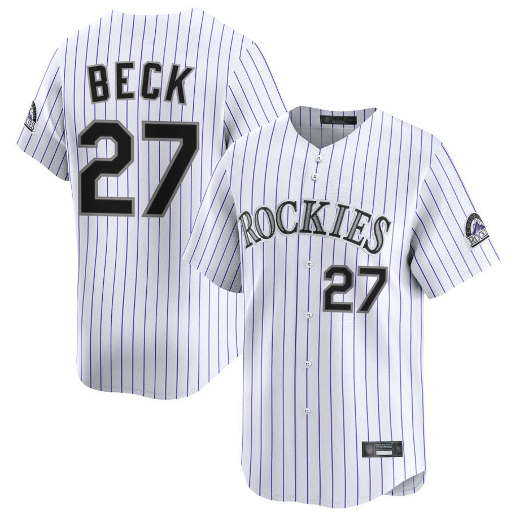C.Rockies #27 Jordan Beck Player White Limited Home Gdoa Stitched Jerseys