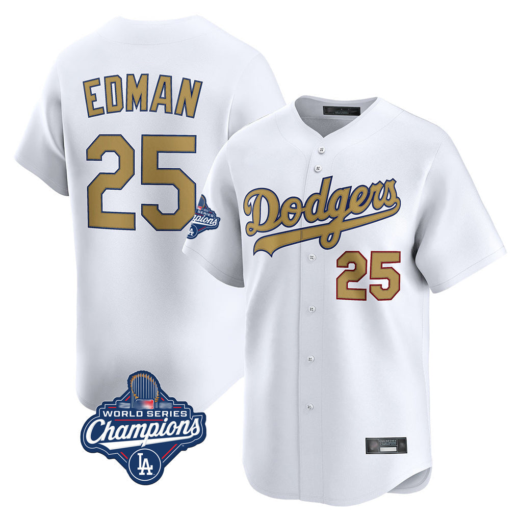 LA.Dodgers #25 Tommy Edman Player Gold World Series Meet Collection Limited Home Gdoa Stitched Jerseys