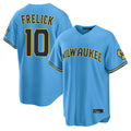 M.Brewers #10 Sal Frelick Player Light Blue Road Stadium Game Gdoa Stitched Jerseys