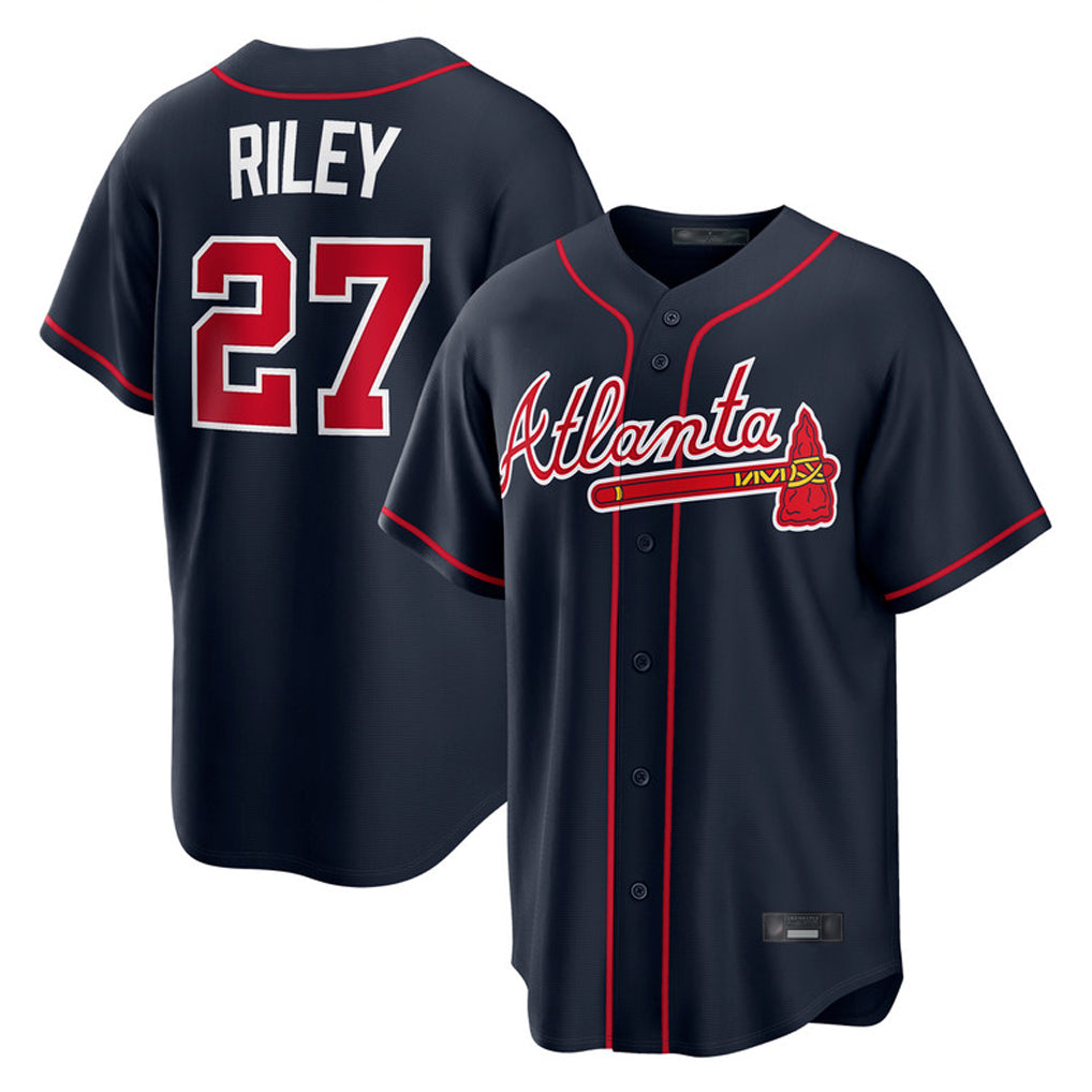 A.Braves #27 Austin Riley Player Navy Home Game Gdoa Stitched Jerseys