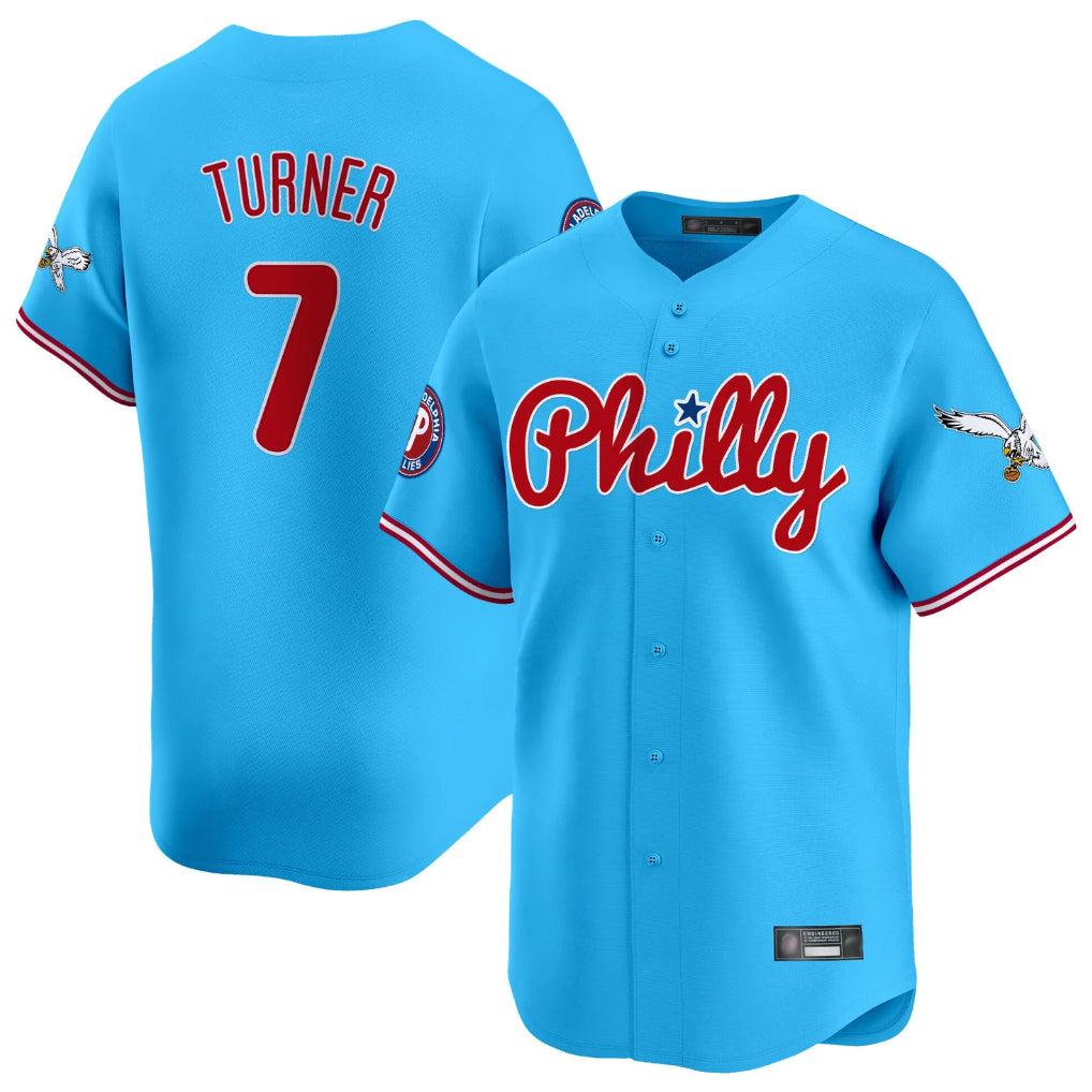 P.Phillies #7 Trea Turner Player Light Blue Phillies & Eagles Vapor Premier Limited Stitched Jerseys