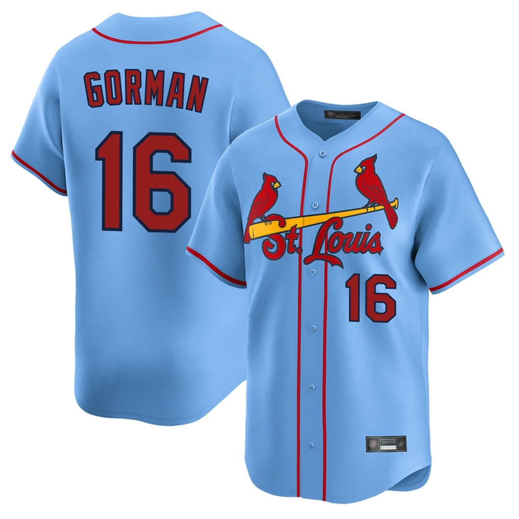 St. Louis Cardinals #16 Nolan Gorman Player Light Blue Home Limited Stitched Jerseys