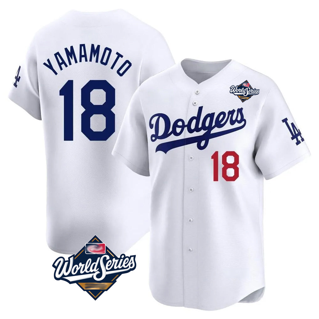 LA.Dodgers #18 Yoshinobu Yamamoto Player White World Series Limited Home Gdoa Stitched Jerseys
