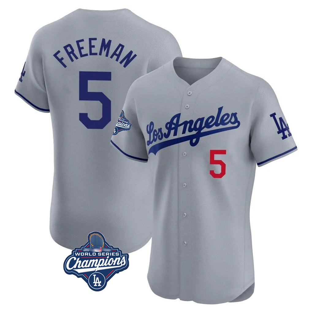 LA.Dodgers #5 Freddie Freeman Player Gray World Series Meet Limited Elite Home Gdoa Stitched Jerseys