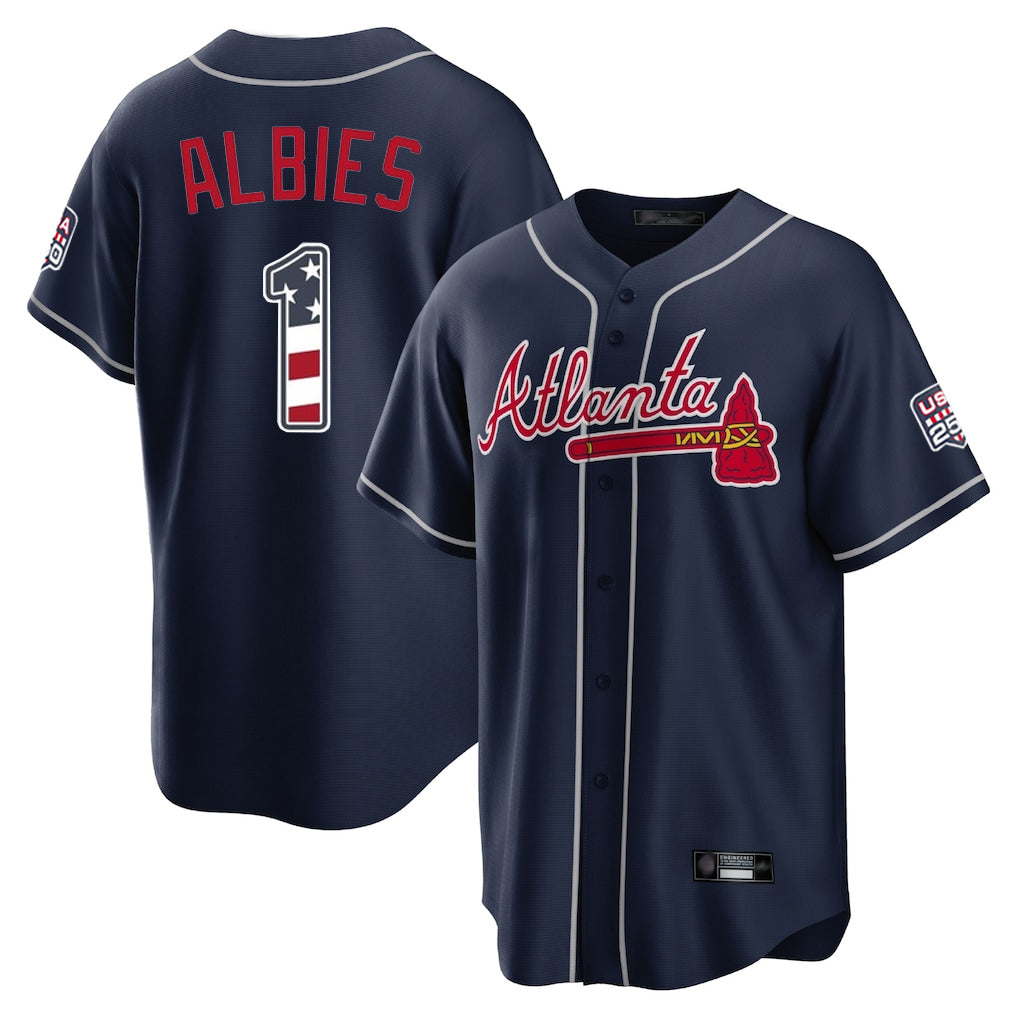 A.Braves #1 Ozzie Albies Player Navy USA 250 Fourth Of July Limited Home Game Gdoa250Ys Stitched Jerseys