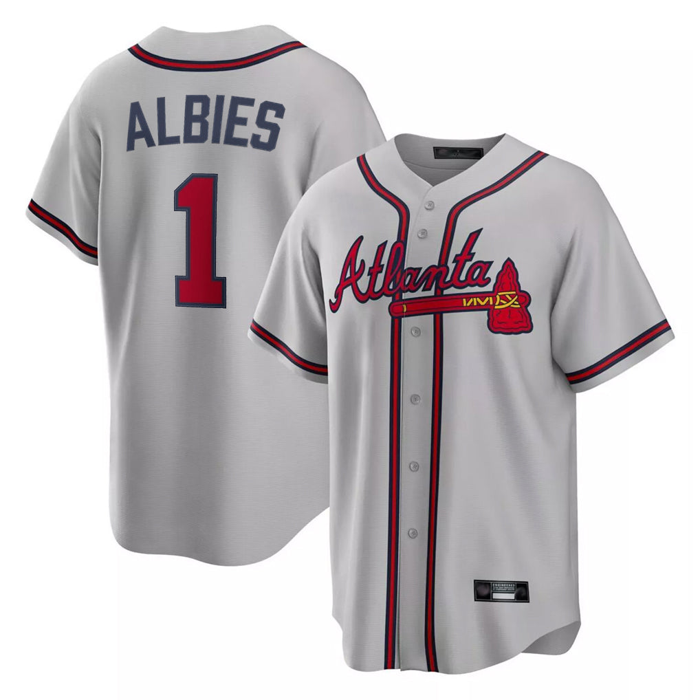 A.Braves #1 Ozzie Albies Player Gray Home Game Gdoa Stitched Jerseys