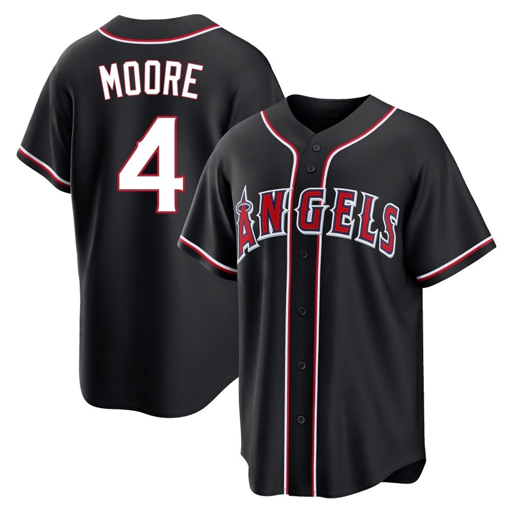 LA.Angels #4 Christian Moore Player Black Fashion Out Home Game Gdoa Stitched Jerseys