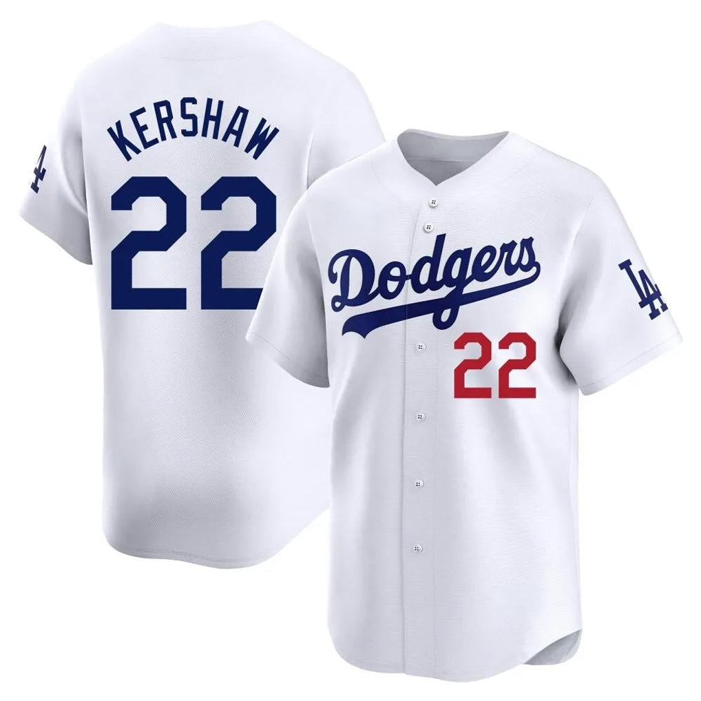 LA.Dodgers #22 Clayton Kershaw Player White Limited Home Gdoa Stitched Jerseys