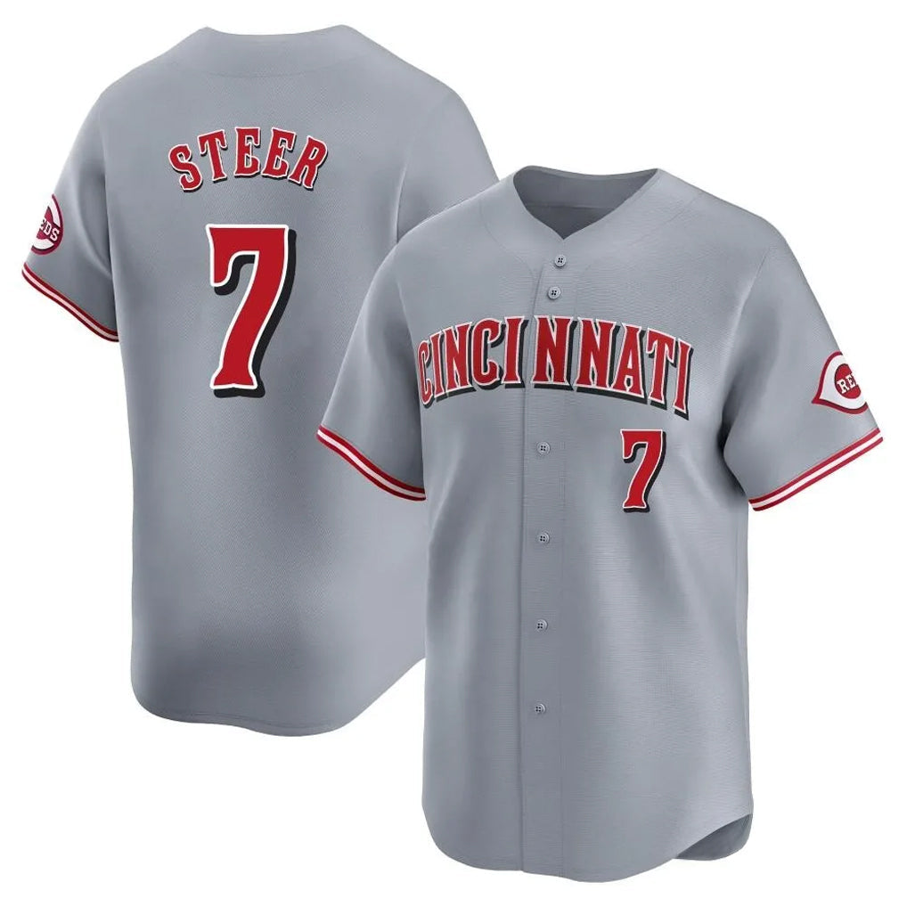 C.Reds #7 Spencer Steer Player Gray Home Limited Gdoa Stitched Jerseys