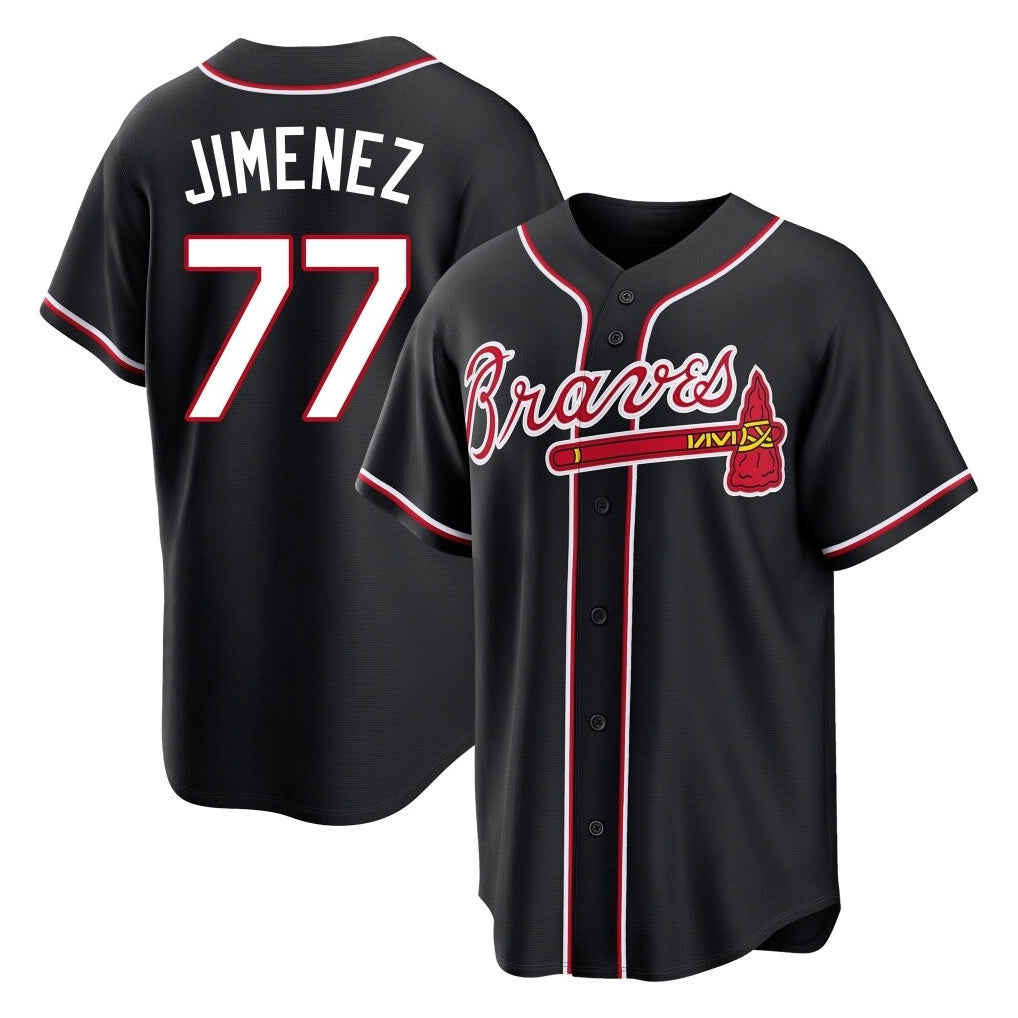 A.Braves #77 Joe Jimenez Player Black Fashion Out Game Gdoa Stitched Jerseys