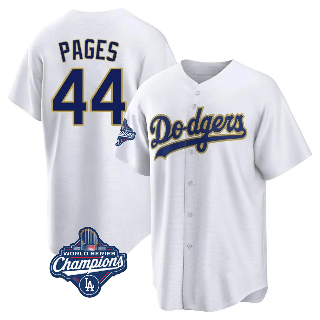 LA.Dodgers #44 Andy Pages Player Gold White World Series Meet 2026 Collection Stadium Game Gdoa Stitched Jerseys