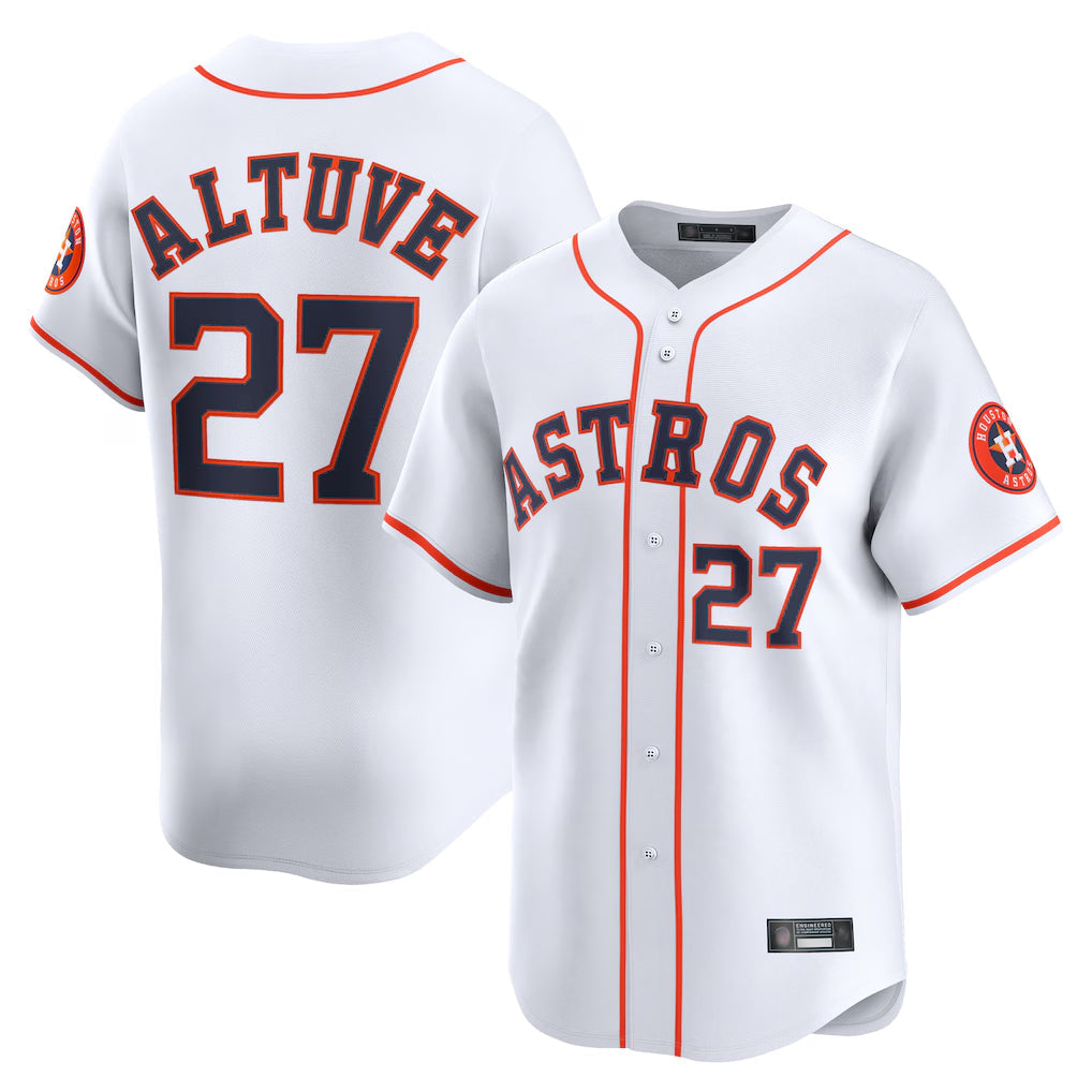 H.Astros #27 Jose Altuve Player White Home Limited Gdoa Stitched Jerseys