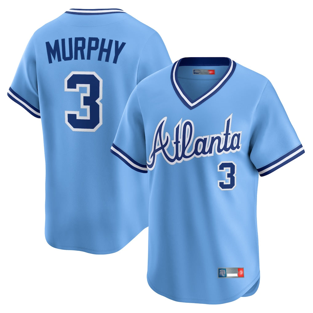 A.Braves #1 Ozzie Albies Player Light Blue Throwback Cooperstown Collection T-shirt Limited Game Gdoa Stitched Jerseys