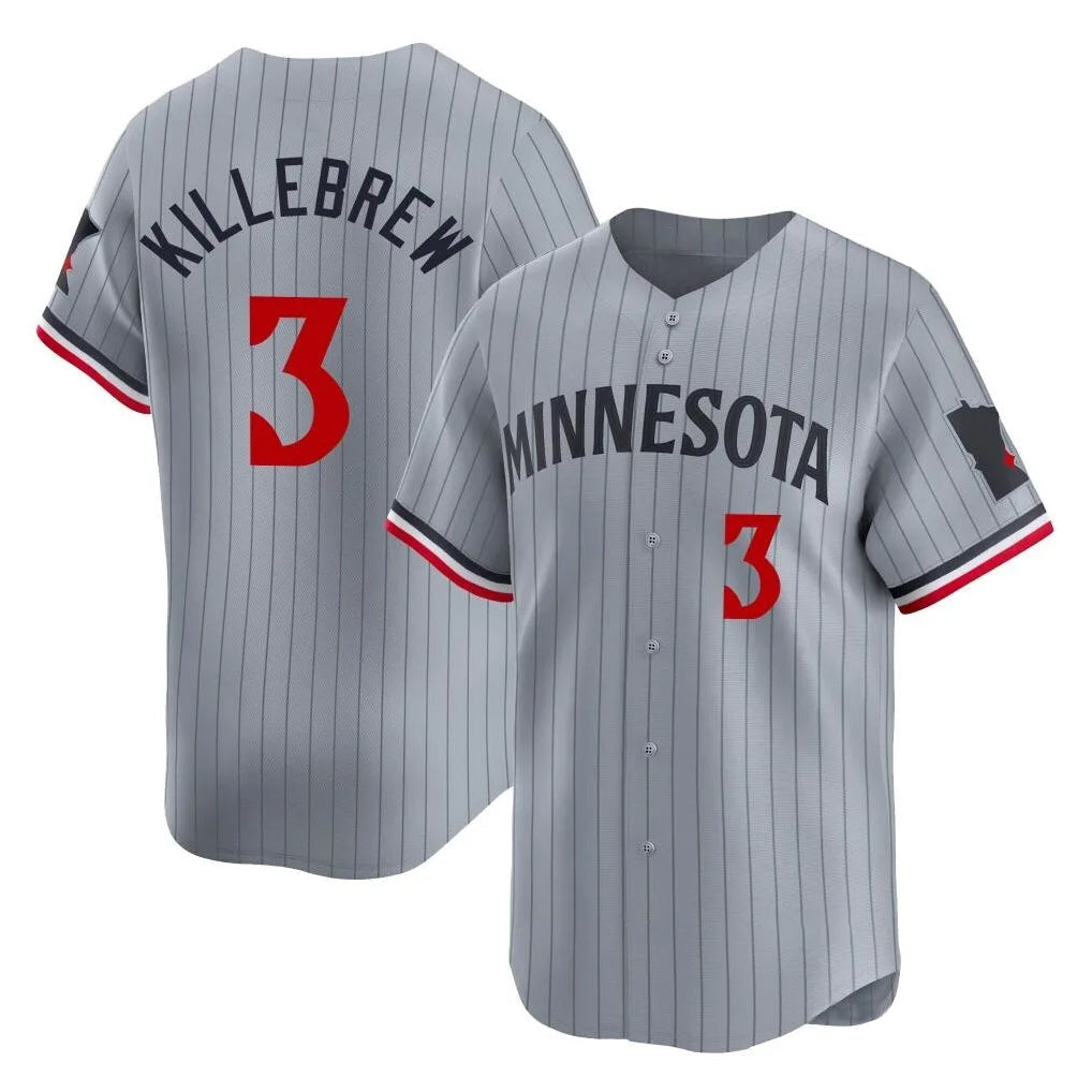 M.Twins #3 Harmon Killebrew Player Gray Home Limited Gdoa Stitched Jerseys