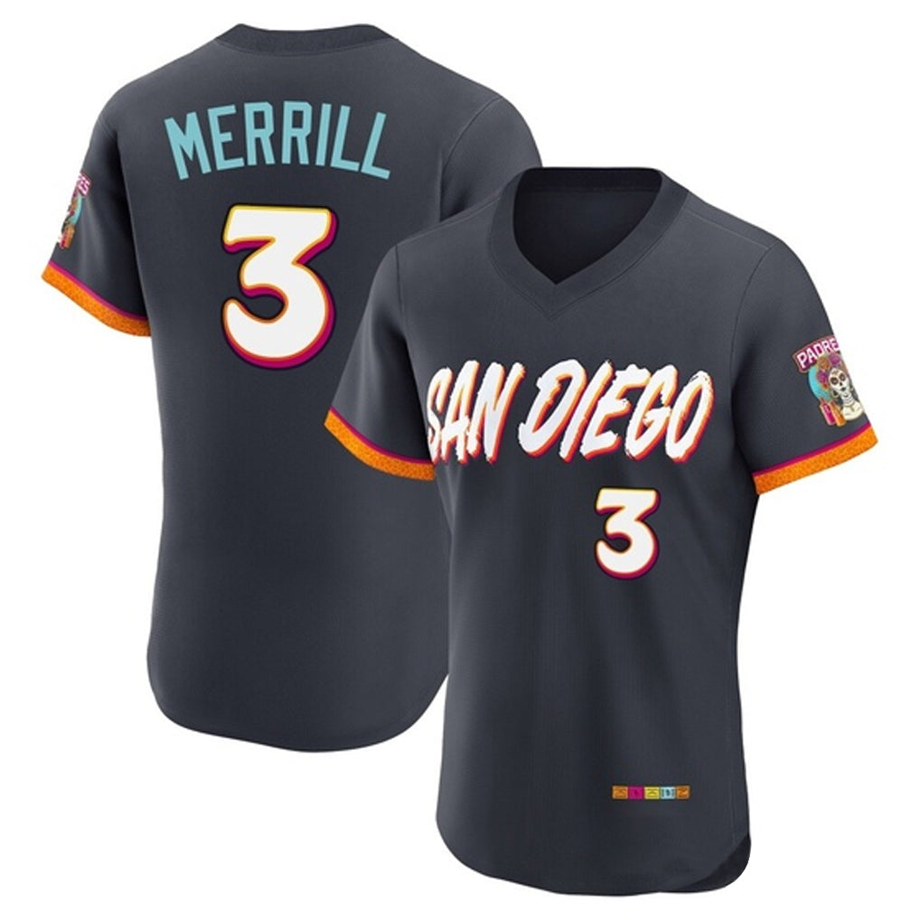 S.Diego Padres #3 Jackson Merrill Player Obsidian 2026 City Connect Home Limited Elite T-shirt Stitched Jerseys