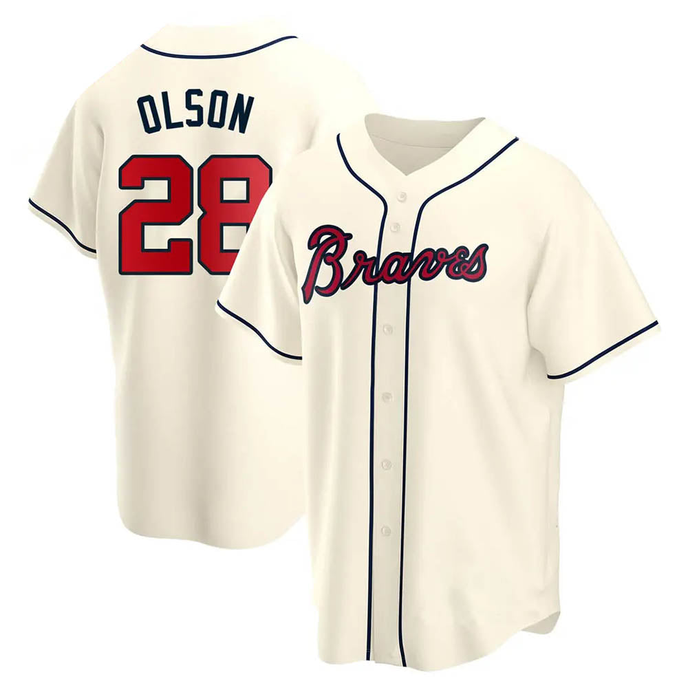 A.Braves #28 Matt Olson player Cream Replica Alternate Stitched Jerseys