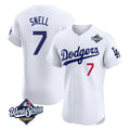 LA.Dodgers #7 Blake Snell Player White Limited Elite World Series Home Gdoa Stitched Jerseys